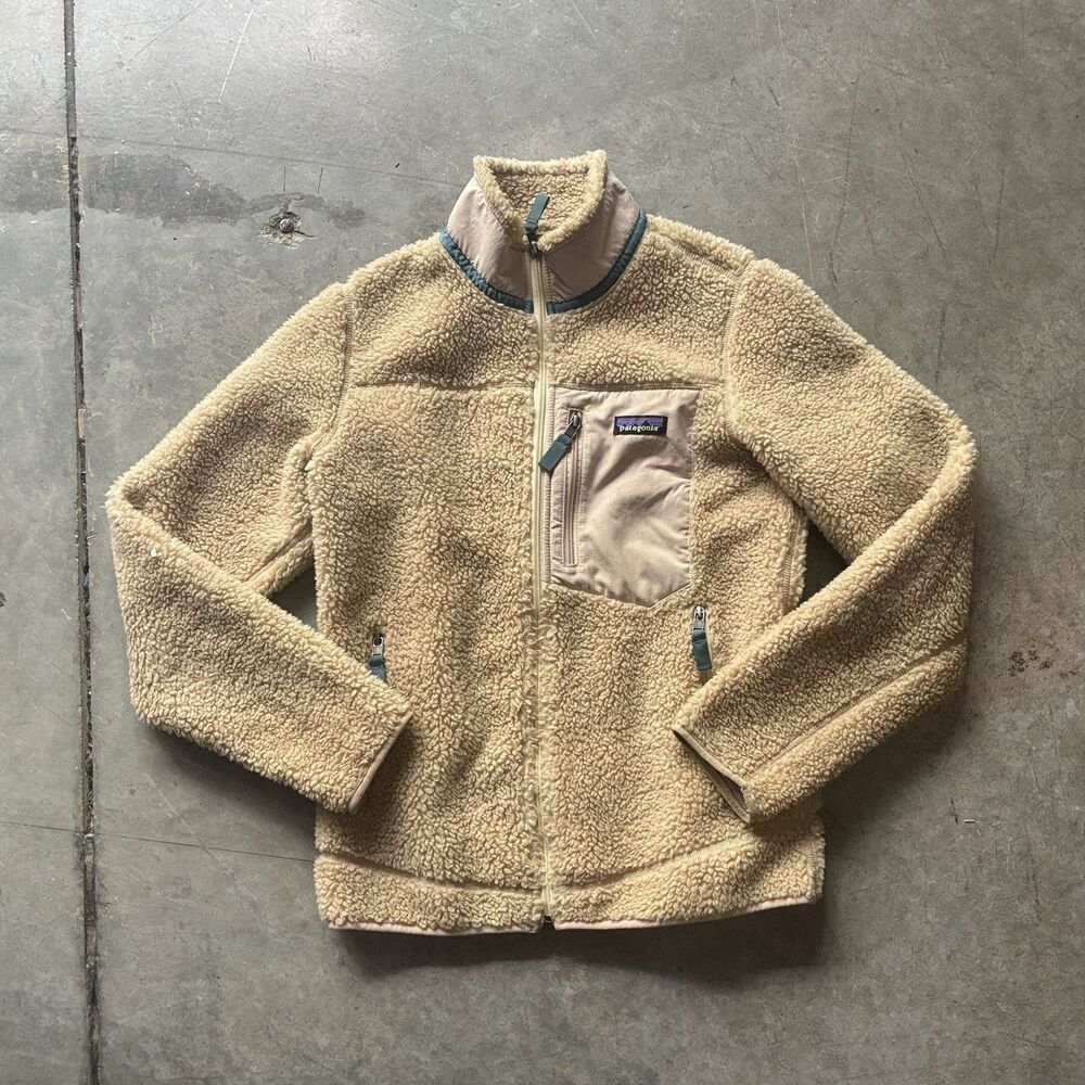 Patagonia Retro-X Beige Full Zip Jacket Zipped Pockets Stand-Up Collar Womens S